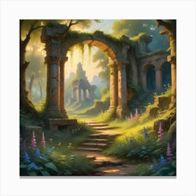 Ruins In The Forest Paintings Art Print Canvas Print