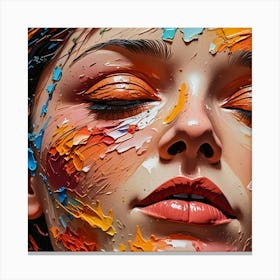 Woman With Colorful Paint On Her Face 2 Canvas Print