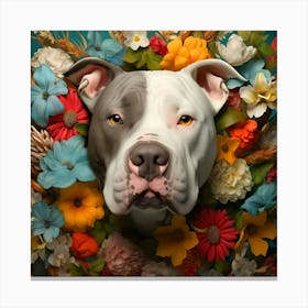 Flower Dog Pitbull Canvas Print