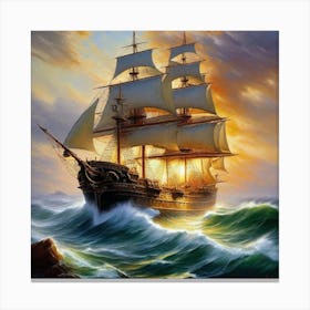 Sailing Ship In Rough Seas Canvas Print