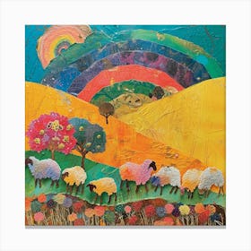 Kitsch Rainbow Sheep Collage Canvas Print