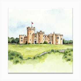 Watercolor Painting Of The Ashby De La Zouch Castle In Leicestershire, Capturing Its Medieval Architecture And Scenic Setting Canvas Print