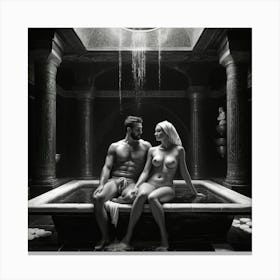 Naked Couple at bath Canvas Print