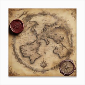 Old World Map, A Sketch on Parchment Paper 2 Canvas Print