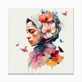 Watercolor Floral Muslim Woman #3 Canvas Print