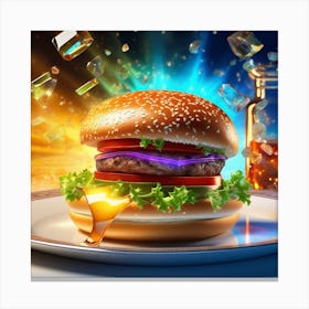 Burger On Plate On Table Broken Glass Effect No Background Stunning Something That Even Doesnt (26) Canvas Print