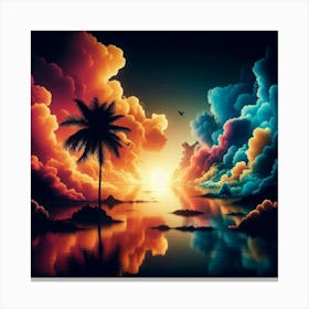 Sunset With Palm Tree Canvas Print