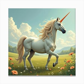 A Graceful Unicorn With A Flowing Mane, Standing In A Field Of Magical Herbs 1 Canvas Print