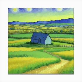 Rolling Hills and Quiet Pastures A Farm Life View Starry Night Canvas Print