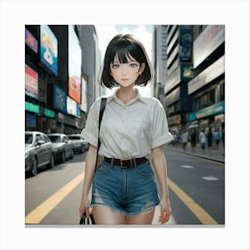 Anime Girl In Denim Shorts 1 Canvas Print