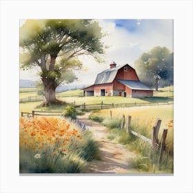 Watercolor Of A Farm 3 Canvas Print