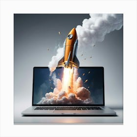 Rocket Launches From A Laptop Canvas Print