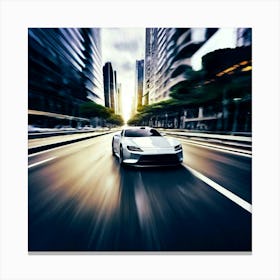 Automobile Driving Speed White Sport Road Fast Vehicle Car Motion Drive Style Photograph (5) Canvas Print