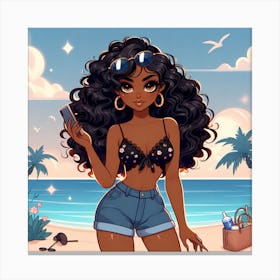 Black Girl On The Beach Canvas Print
