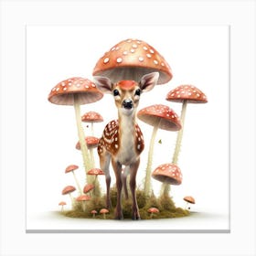 Deer With Mushrooms Canvas Print