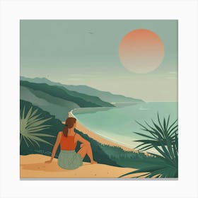 Woman Sitting On The Beach Canvas Print