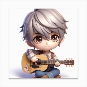 Cute chini boy playing guitar Canvas Print