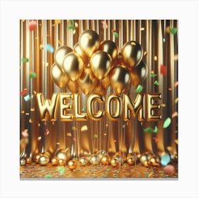 Welcome Gold Balloons Canvas Print