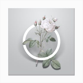 Vintage White Provence Rose Minimalist Floral Geometric Circle on Soft Gray n.0062 Canvas Print