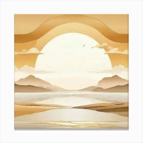 Sunset Over Water gold and beige Canvas Print