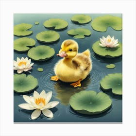 Duckling In Water Canvas Print