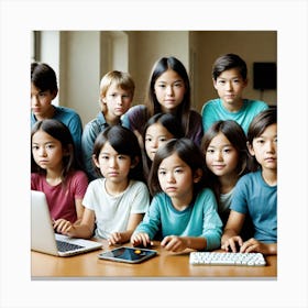 Group Of Children Using Laptops Canvas Print