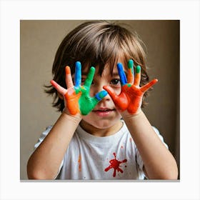 A Kid Hiding His Face With Both Hand And Both Hands Are Color Paint 588377010 Fotor 20240703113034 Canvas Print