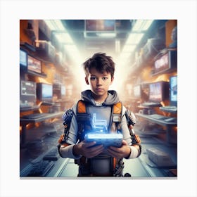 Futuristic Boy With Tablet Computer Canvas Print