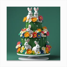 Springtime Daisy and Bunny Cake Canvas Print