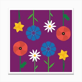 Flowers On Purple Background Canvas Print