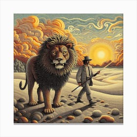 Lion And The Hunter Canvas Print