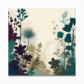 Silhouette of Botanical Illustration, Turquoise, Burgundy and Green Canvas Print