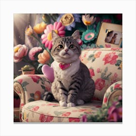 Cat Sitting On A Chair Canvas Print