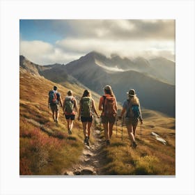 Group Of Hikers paintings art print Canvas Print