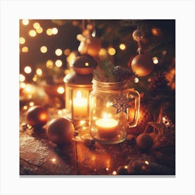 Christmas Lights And Candles Canvas Print
