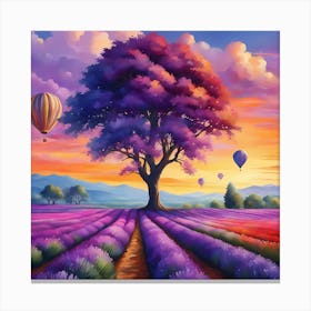 Lavender Field With Hot Air Balloons Canvas Print