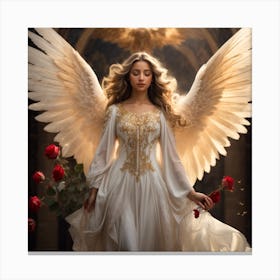 Angel With Roses 1 Canvas Print