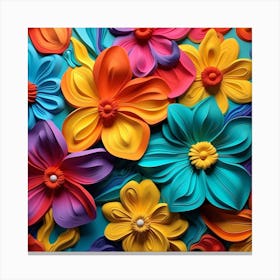 Colorful Flowers On Blue Background Canvas Print