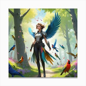 Woman With Wings And Birds Canvas Print