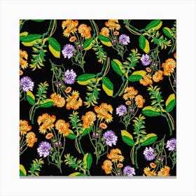 Wildflowers On Black Background Canvas Print