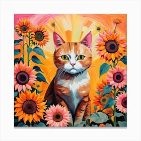 Orange Cat in Sunflower Canvas Print