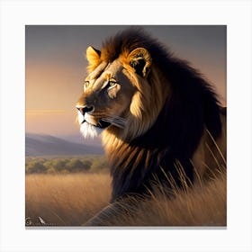 Lion In The Grass 3 Canvas Print