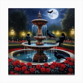 Crows At The Fountain Canvas Print