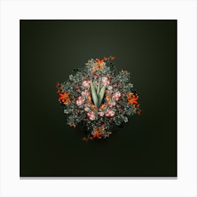 Vintage Autumn Crocus Floral Wreath on Olive Green n.2710 Canvas Print
