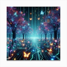 Futuristic Forest With Butterflies Canvas Print