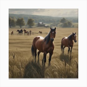 Horses In The Field 18 Canvas Print