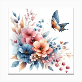 Flowers And Butterflies 1 Canvas Print