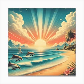 Dolphins At The Beach Canvas Print