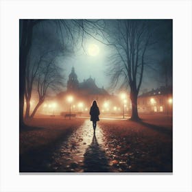 Woman In The Park At Night Canvas Print