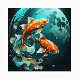 Koi Fish In The Moonlight 1 Canvas Print